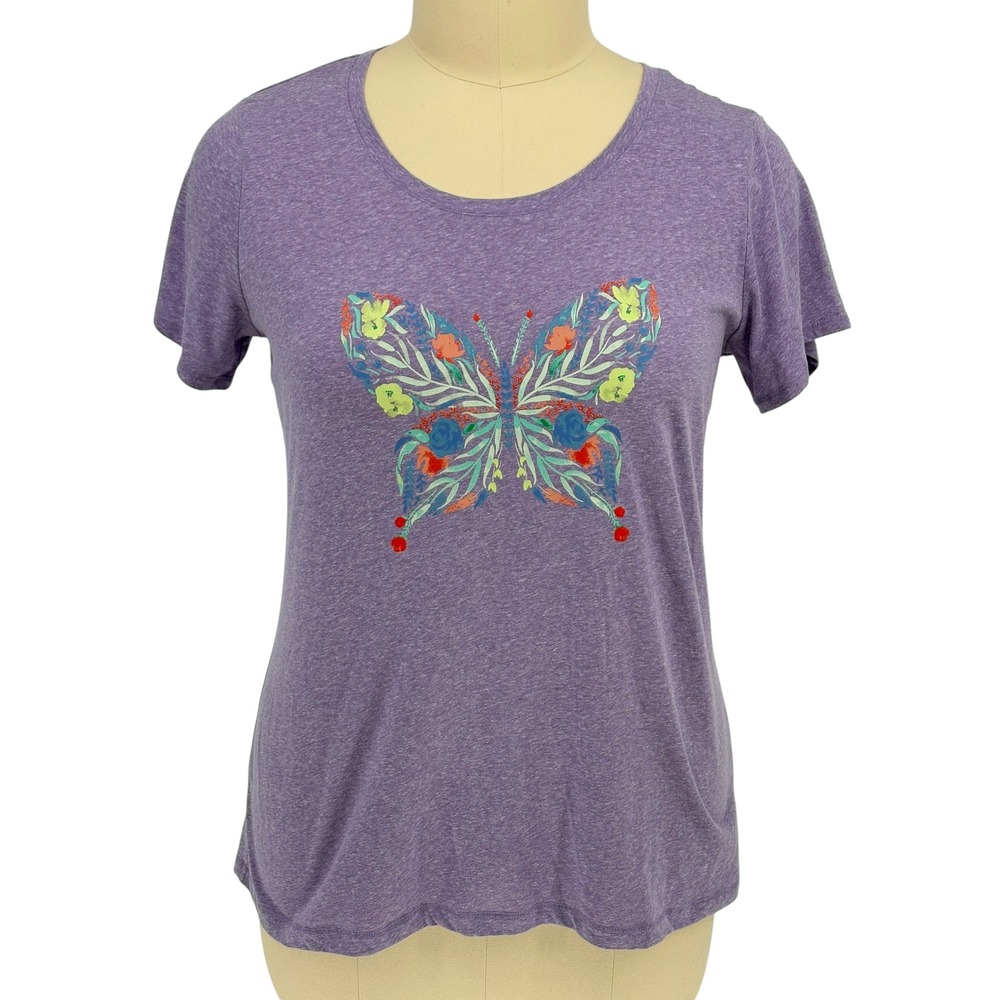 St Johns Bay Graphic Tee Purple Floral Butterfly Short Sleeve XL
